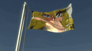 GIF of hogg's icon on a flag, the flag is waving in the wind