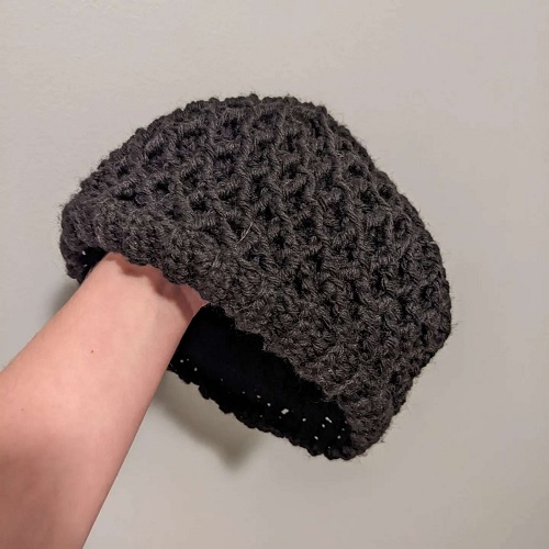 Black crochet skullcap with diamond cabling